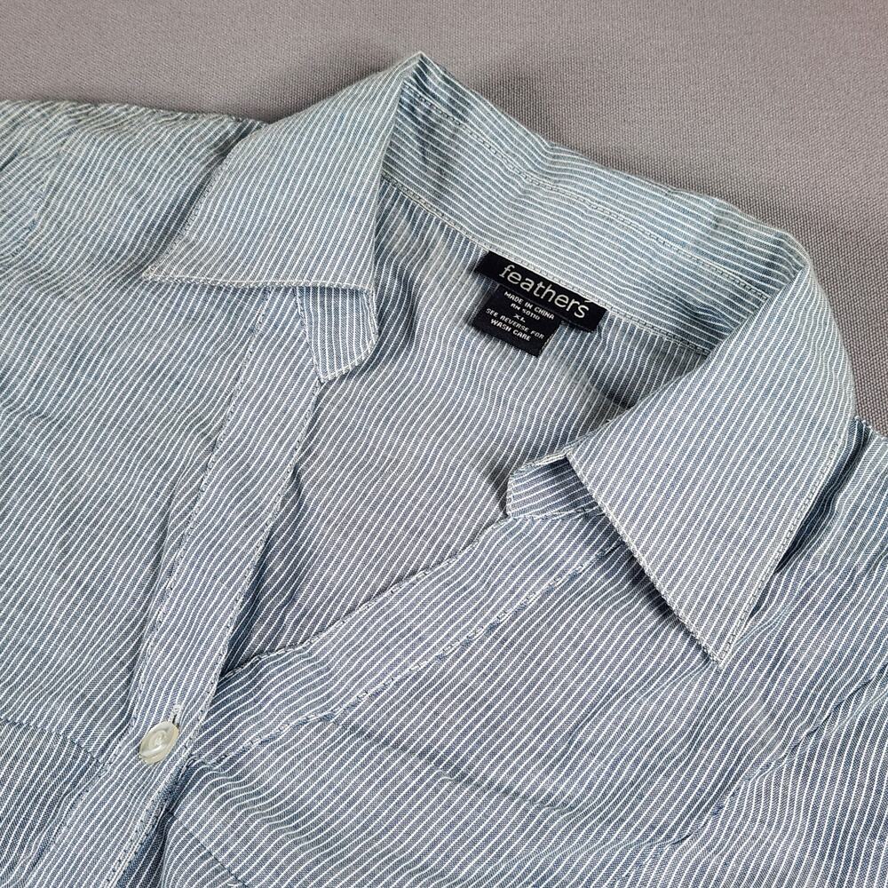 Feather's womens XL button up blue white stipe tunic blouse beach cottage preppy